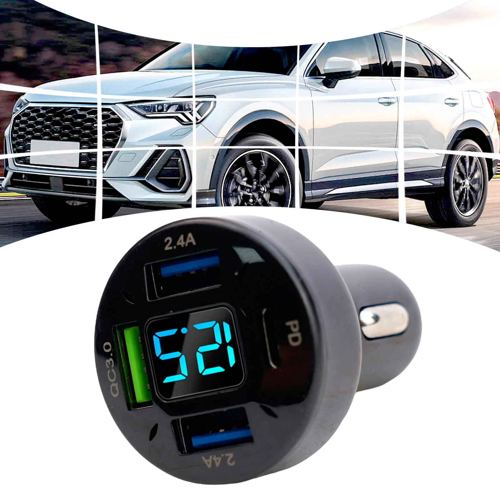 4 USB ل QC3.0 + PD USB LED الرقمية متر عرض شاحن سيارة الرقمية LED الفولتميتر 12 فولت/24 فولت بطارية رصد LED