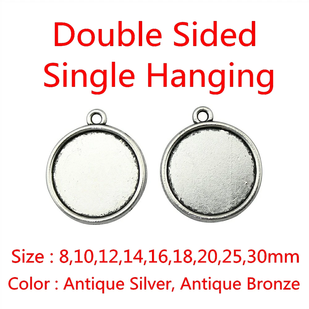 Fit 10~30mm Double Sided Classical Zinc Alloy Cameo Cabochon Pendant Base Setting For DIY Making