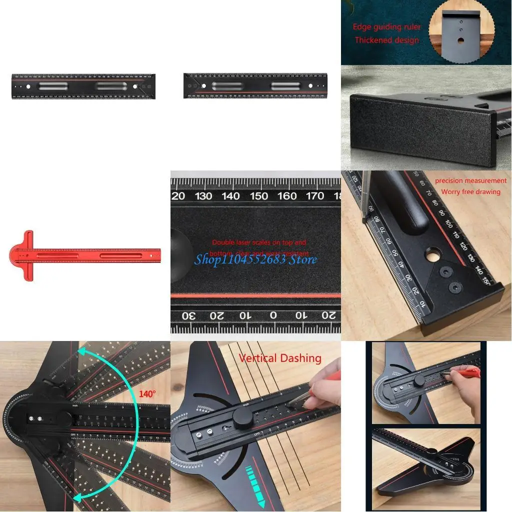 Y6GD Aluminum Scribing Square Ruler T Type Ruler Protractor Multifunctional Construction Ruler Positioning Scribing Ruler