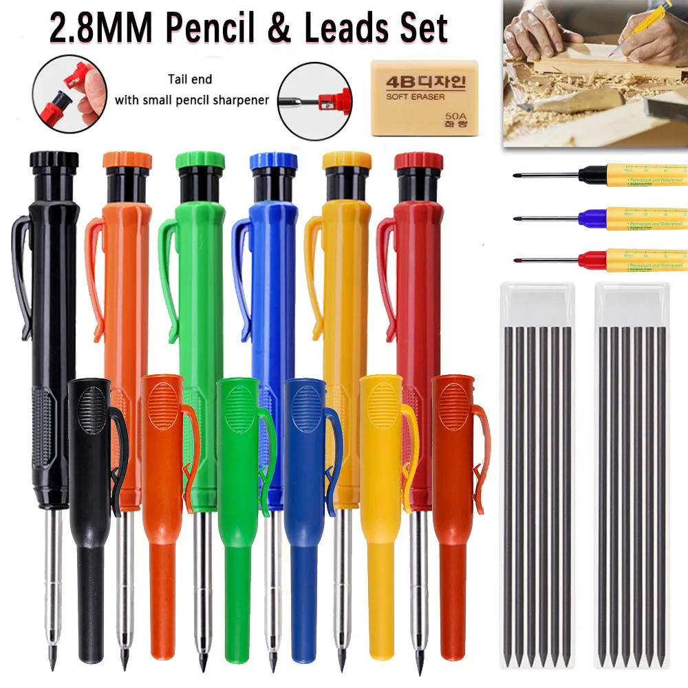 

Deep Hole Solid Carpenter Mechanical Pencil Set, Plastic Pencil Cap, Woodworking Pencil Marker for Woodworking Architect Drawing