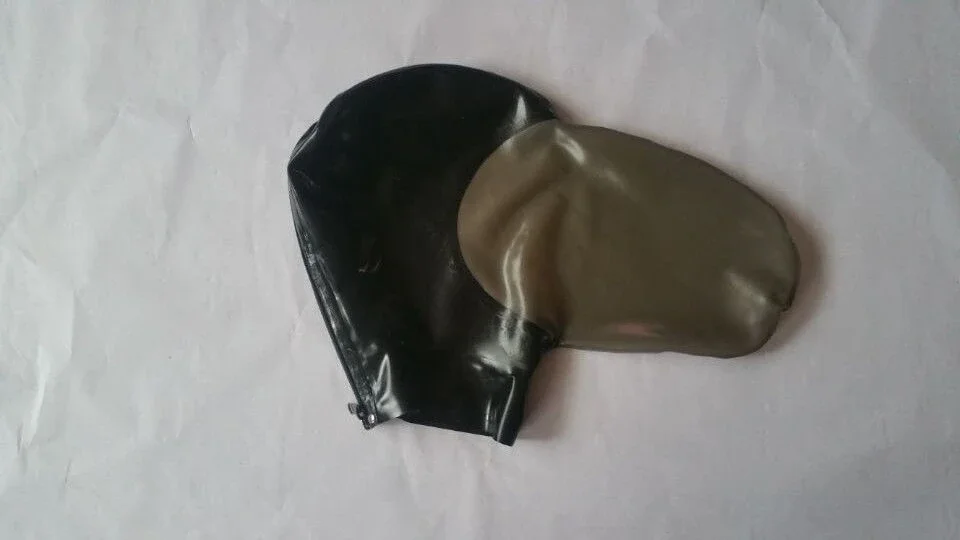 100%Latex Rubber Black and Gray smoke Hood Zipper Mask