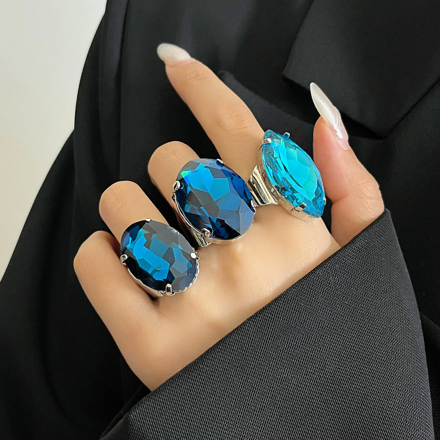 fashion ring for women jewelry red fushia pink green blue white oval shape big stone adjustable ring