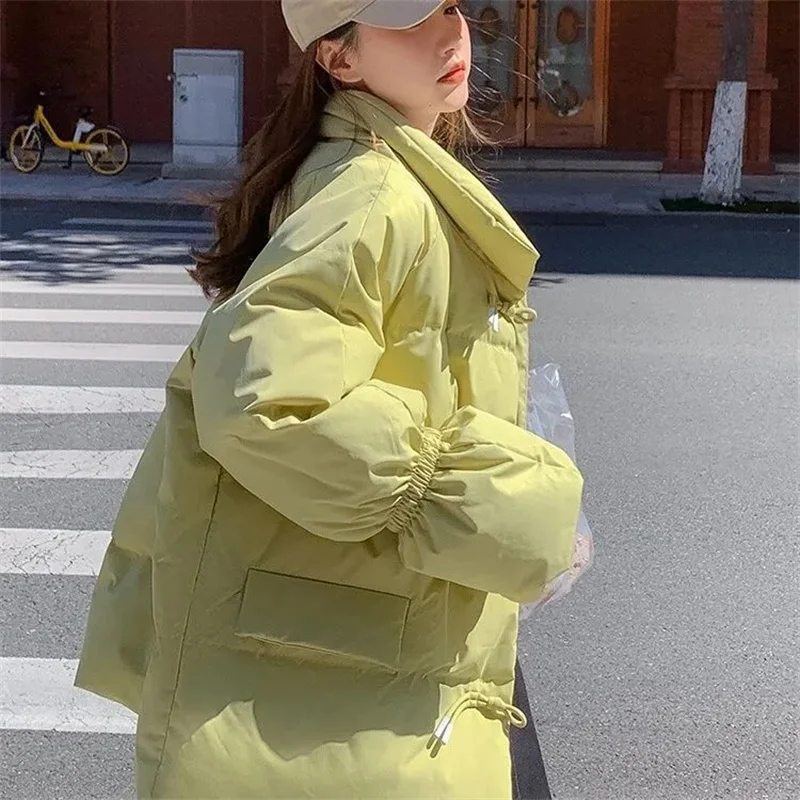 سترة قطنية بأزرار على شكل قرن البقر وياقة واقفة للنساء في الشتاء سترة قطنية فضفاضة جديدة خفيفة الوزن النسخة الكورية