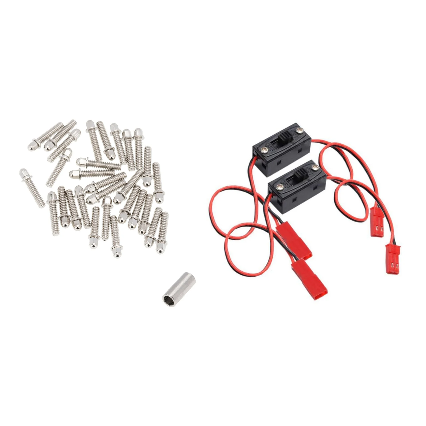 

B49B-30Pc 1.9 2.2 Wheel Rim Imperial M3 Screw For Axial SCX10 AXI03007,B & 2 Pcs On/Off Power Switch Receiver JST Connector