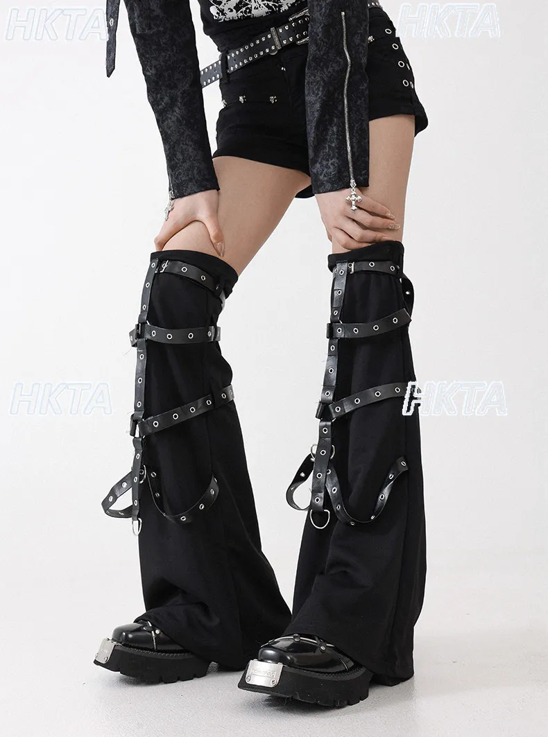 Japanese Dark Goth Autumn Sweet Cool Straps Black Leg Covers Subculture Y2k Skinny Over Knee Socks Covers DIY Accessories Women