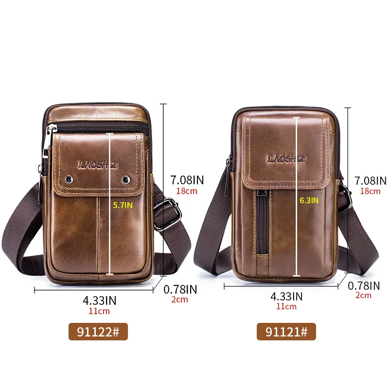 1pc Men\'s Cowhide Mobile Phone Purse First Layer Cowhide Men Wear Belt Leather Bag Belt Bag Casual Bag