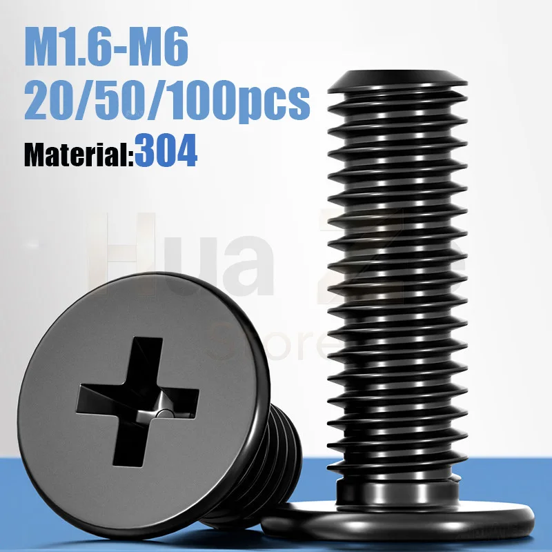 10/ 20/ 50pcs Black 304 Stainless Steel Cross Phillips Ultra Thin Flat Wafer Head Screw CM M1.6 M2 M2.5 M3 M4 M5 M6 for Laptop