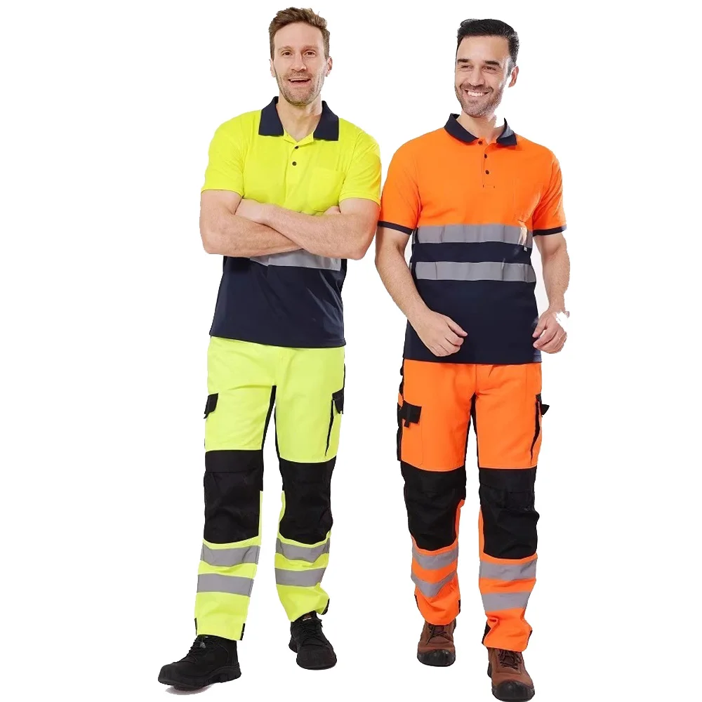 Work Hi Vis Polo T-Shirt High Visibility Reflective Tape Reflective Pants Man Work High Visibility Workwear