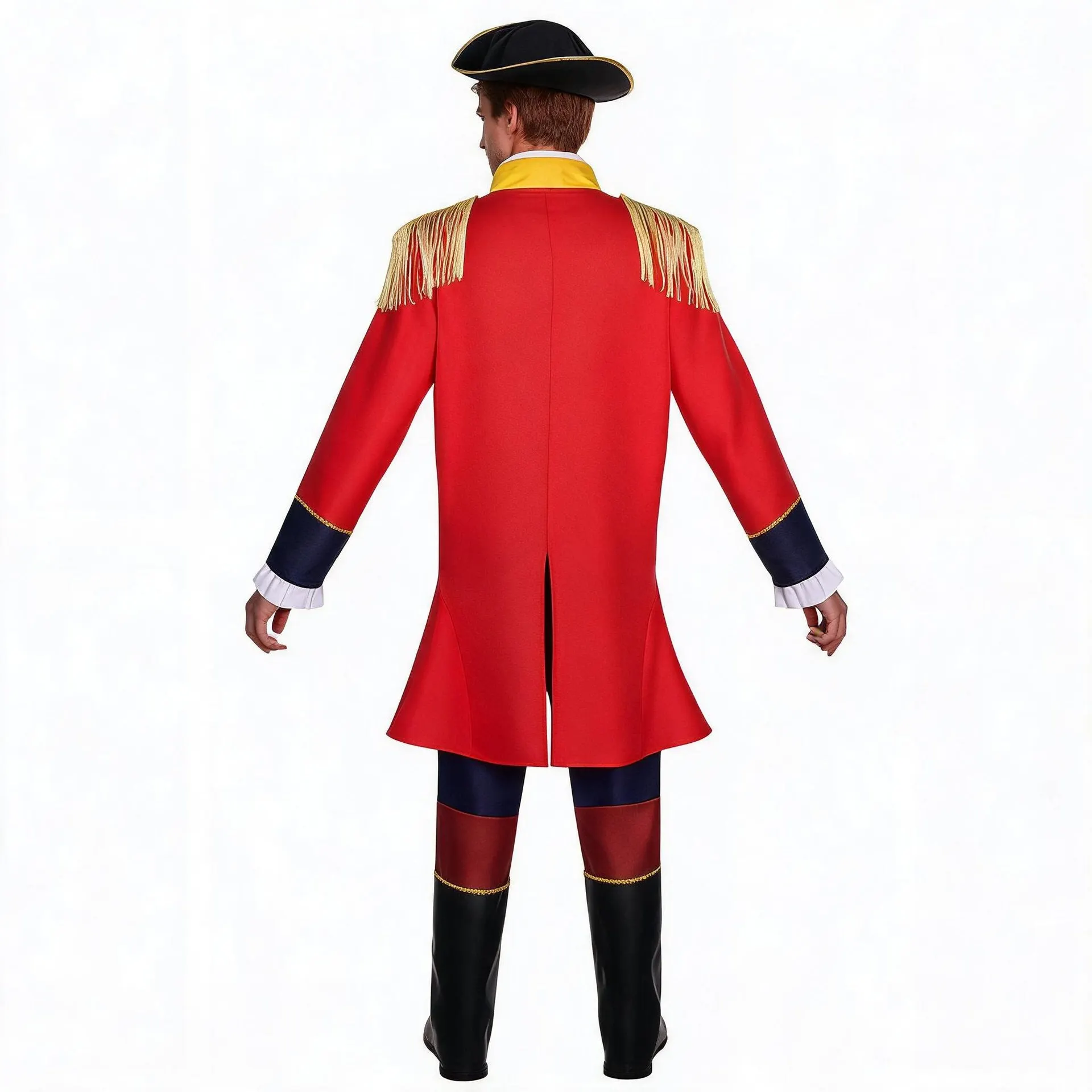 Men 18th Century Costume Red Tailcoat Outfit with Tricorn Hat for Halloween Carnival Party Fancy Dress Soldier Costume view 2