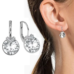 Mini Bella V Drop Earring for Women Friends Birthday Crystals from Austria Round Cut Dangle Silver Gold Color Pierced Jewelry