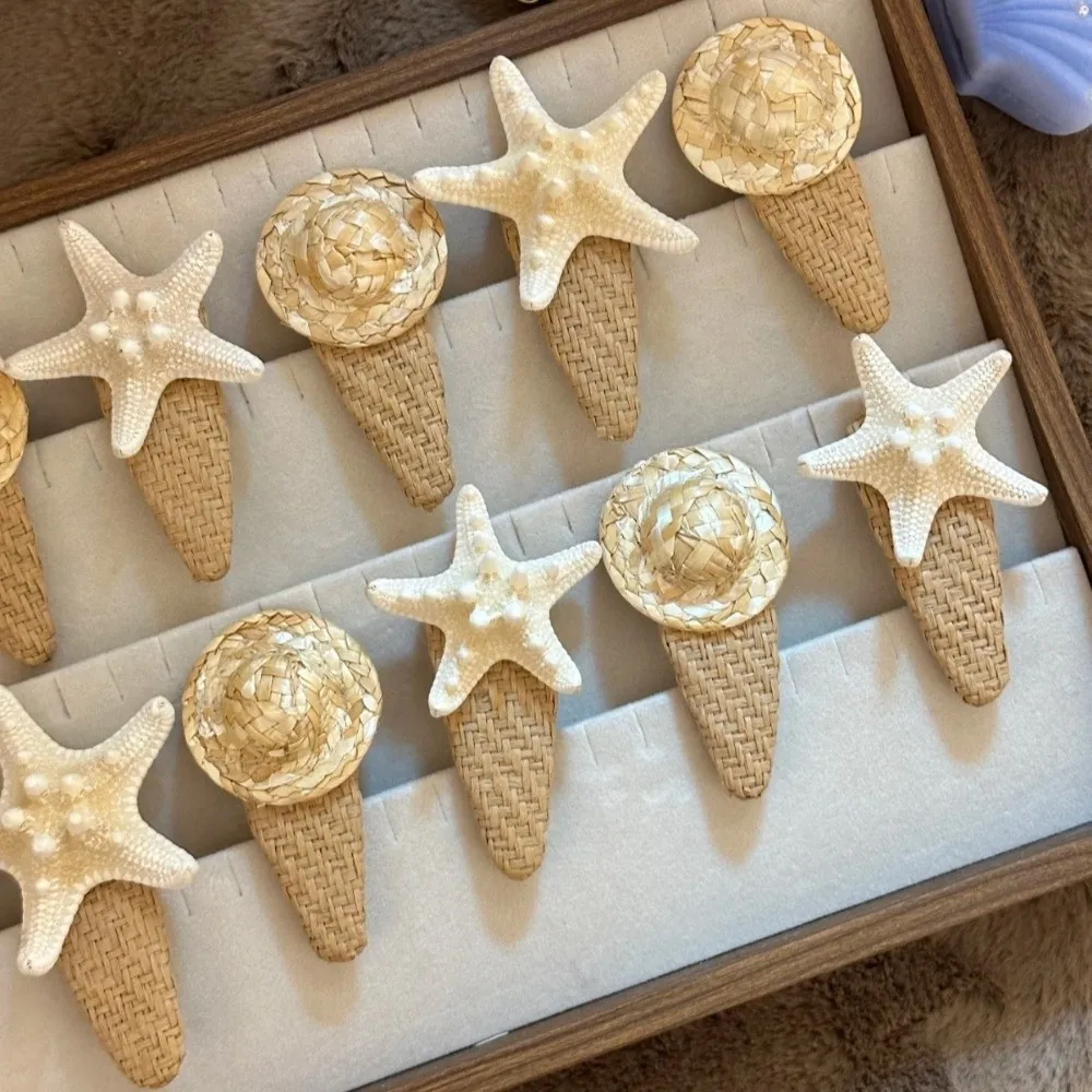

Creative Summer Starfish Hair Clip Korean Style Beach Straw Hat Hairpin Vacation Cute Weaving Style Barrette Ladies/Girls