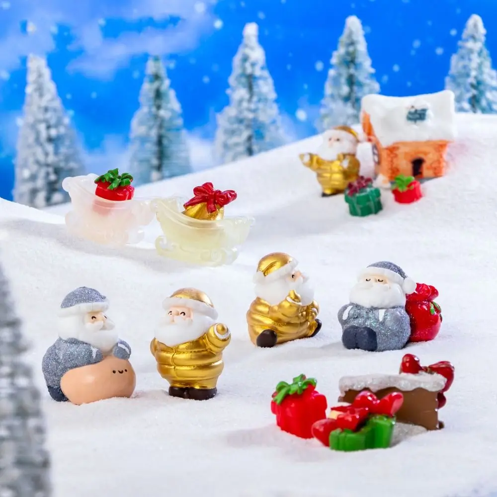 

Creative Gold Silver Christmas Figurines Accessories Resin Miniature Santa Claus Gift Fairy Garden Cartoon Santa Statue Festival
