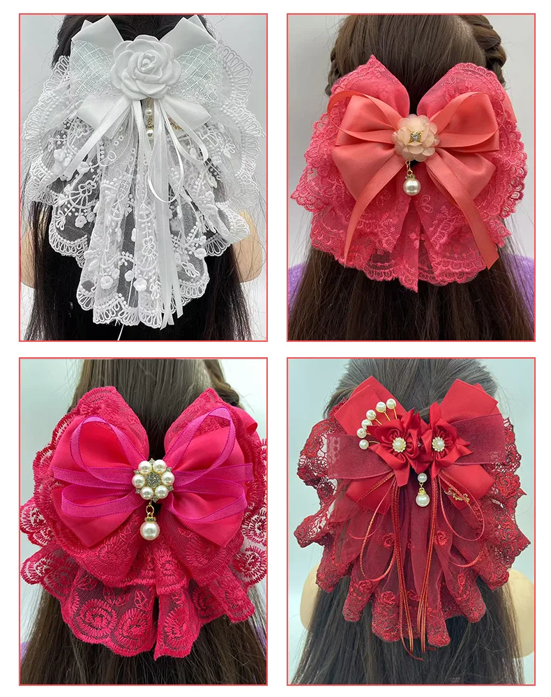 

Korean Hair Accessory Embroidered Lace Bow Spring Hair Clip Elegant Bridal Wedding Hairpiece Fashion Hair Accessory for Women