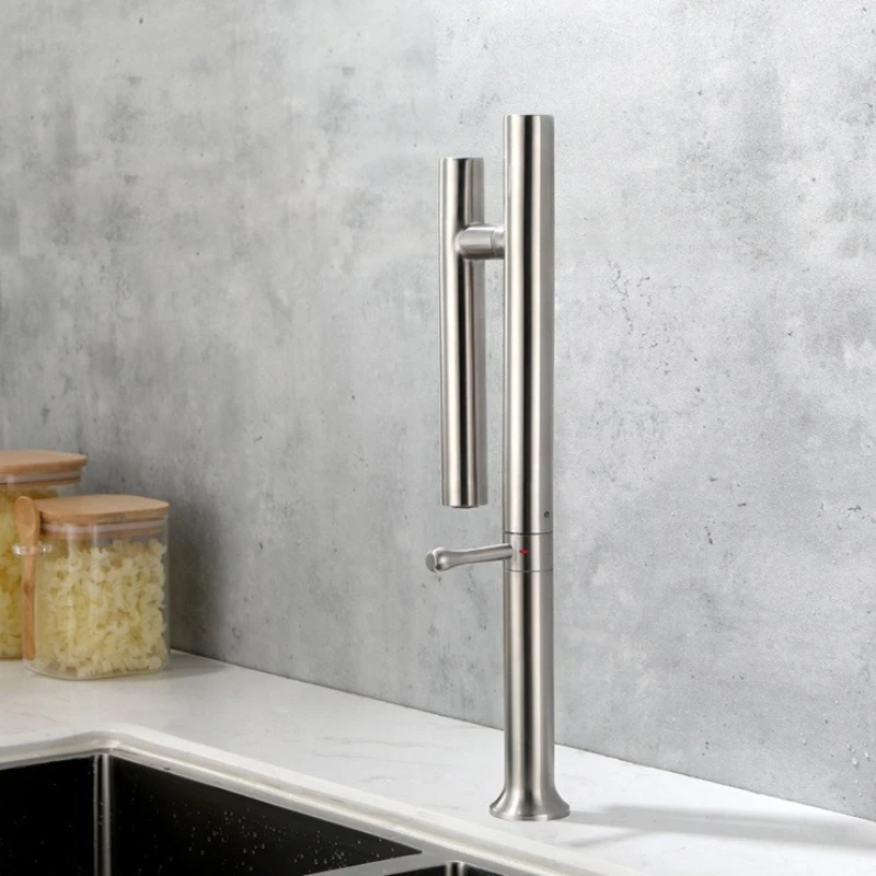 

304 Stainless Steel Sink Kitchen Faucet Mixer Water Cold Hot Taps Single Handle 360 Rotation Ceramic Valve Folding