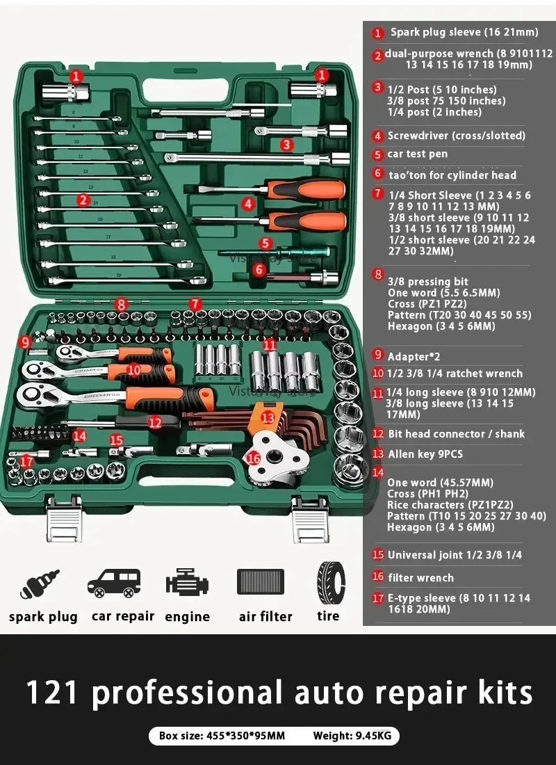 220 فولت جديد إصلاح السيارات مفتاح بانة مجموعة مزيج إصلاح كم اسئلة أدوات السيارات الخاصة Daquan صندوق أدوات متعدد الوظائف