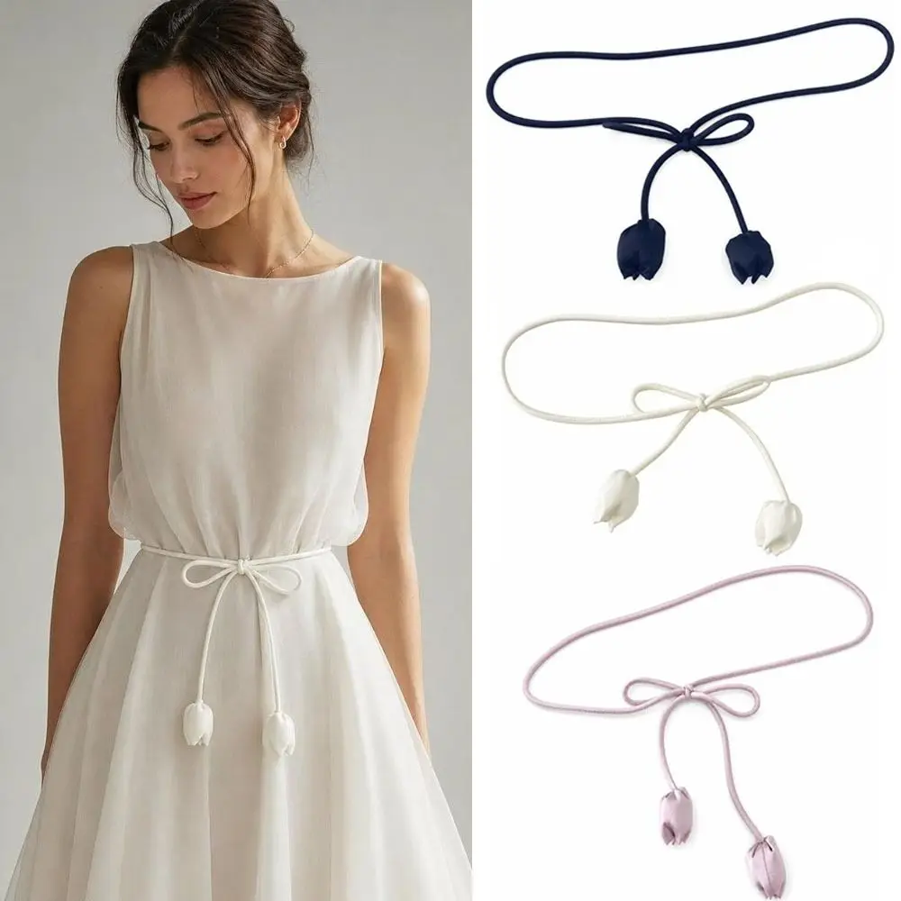 Stylish Cloth Tulip String Waist Belt Soft Fabric Tie Up Dress Belt High-End Handmade Waist Chain Sweater Strap