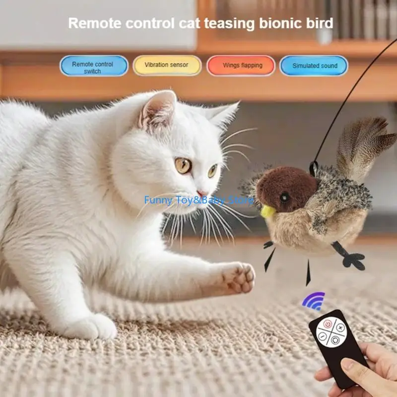 التفاعلية ترفرف الطيور القطط لعبة دعابة قابلة للشحن التحكم عن بعد أفخم النقيق لعبة الطيور مع القطط النعناع مطاردة C90B