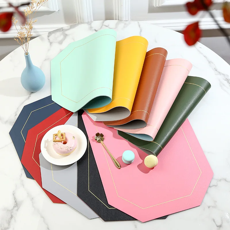 Two-color Leather Placemat Front and Back Double-color Thermal Insulation Anti Scalding Anti Oil Stains Dining Table Decor Mat