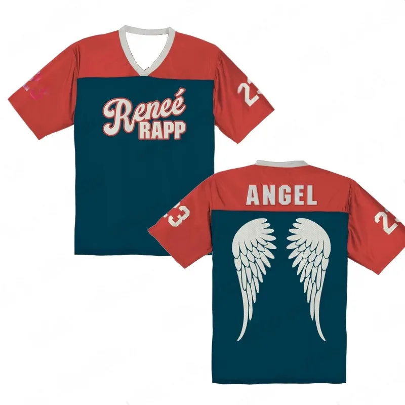 2026 Summer Reneé Rapp Angel Football Jersey 2026 tour Y2K Tshirt Short Sleeve Vneck Tshirt Men/women Novelty Causal Top