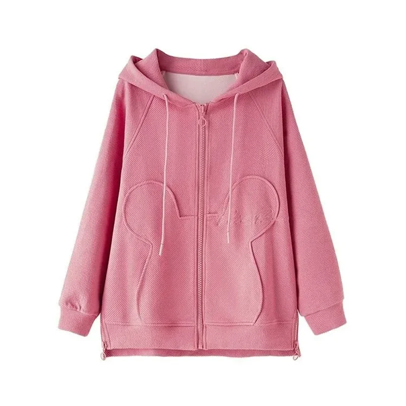 

Spring Autumn Casual Coat Women 2024 New Loose Fashion Temperament embroidery Pure Colour Hooded Jacket 4XL Outerwear Female