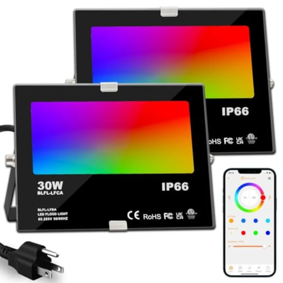 

Светодиодный прожектор 30 Вт для улицы, RGB с изменением цвета, умные прожекторы RGBW 2700K, теплый белый свет и 16 миллионов цветов, 20 режимов, группировка