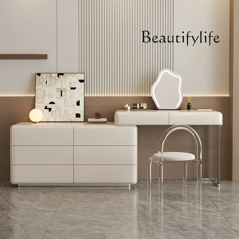 X36 Solid Wood Dressing Table Chest Of Cabinets Integrated Bedroom Bedside Cabinets Light Luxury Makeup Table High-end Cream Sty
