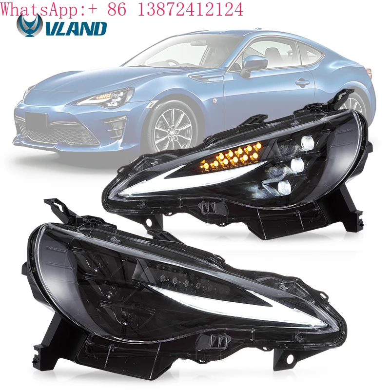 VLAND Manufacturer Assembly Full LED Headlights 2012-UP Scion FR-S Sequential Car Headlights for Toyota FT86 GT86 BRZ Front Lamp