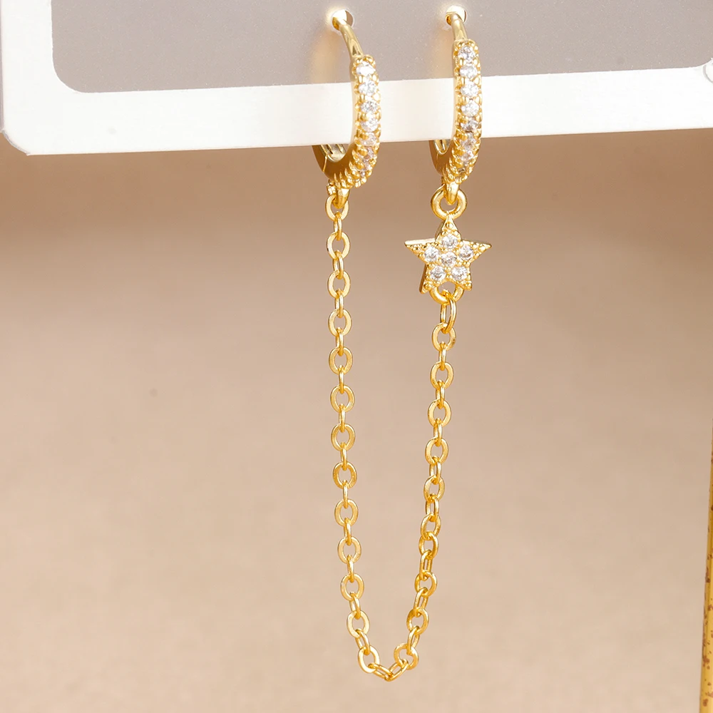 Women Stainless Steel Double Chain Hoop Earrings Crystal Tassel Earrings Fashion Party Wedding Jewelry Statement Gift