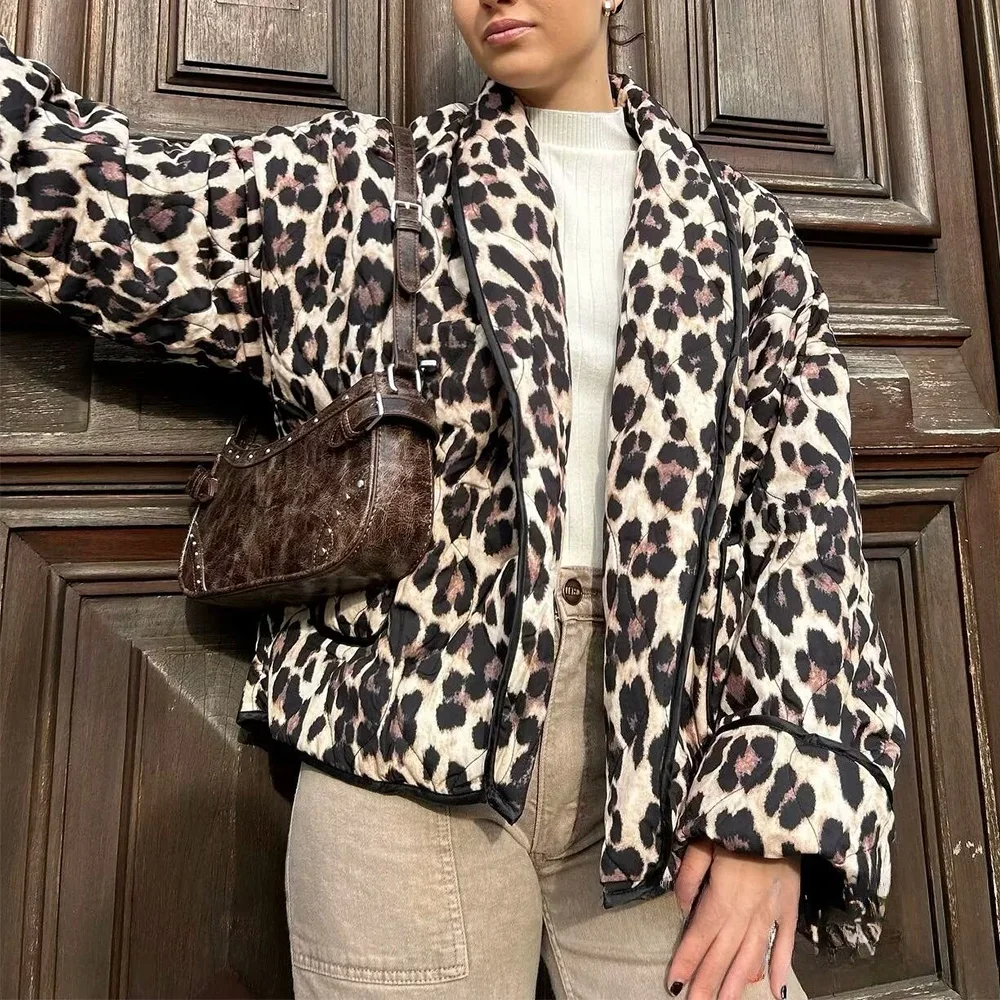 

KONDALA Vintage Lepoard Print Women Winter Warm PlusSize Coat New 2024 Fall Winter Fashion High Street Outfit Lightweight Jacke