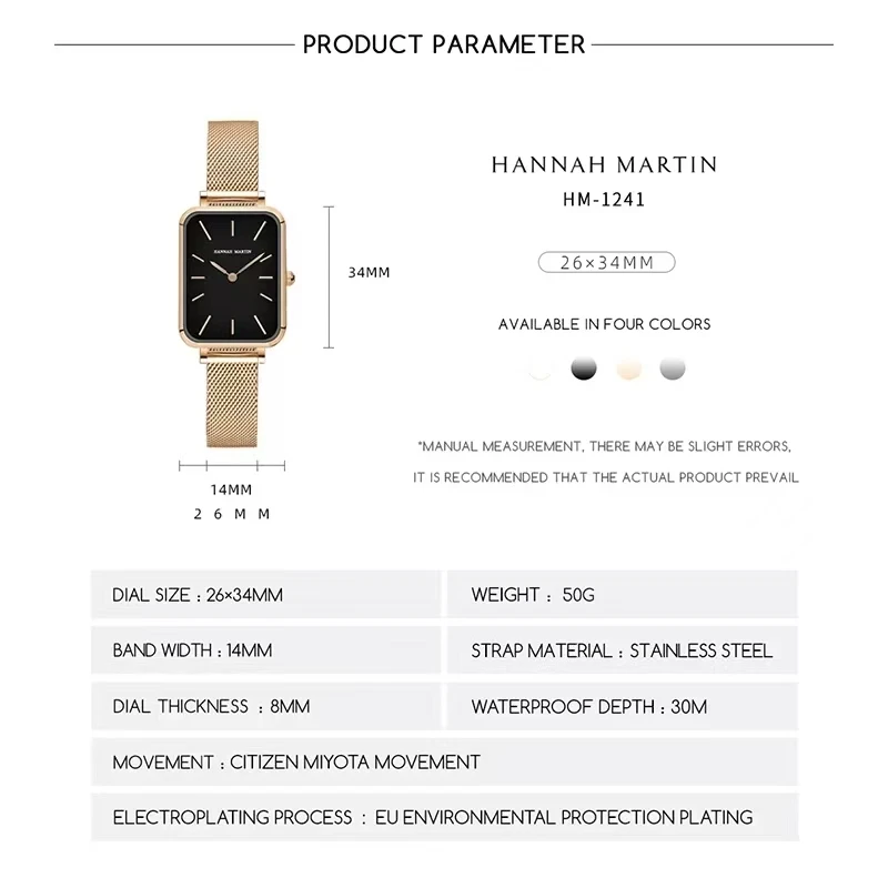 HANNAH MARTIN-Reloj minimalista de lujo para Mujer, cronógrafo con correa de malla, resistente al agua, movimiento japonés, nuevo