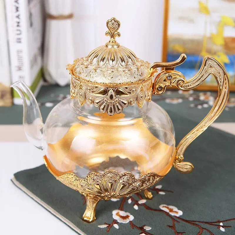Handmade Glass Teapot Small Metal Wine Pot Household Coffee Kettle Cold Brew Jug Artistic Drinking Set for Home Office Use
