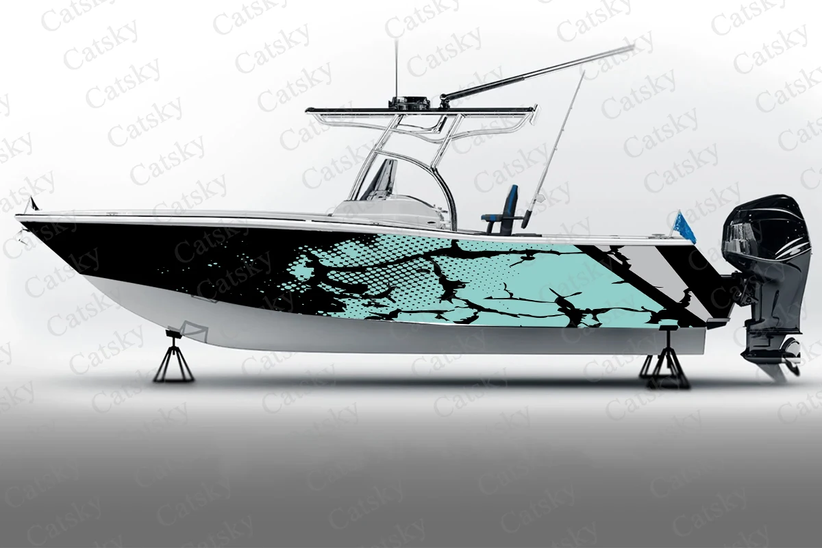 Vector camouflage graphic abstract Boat Stickers, PVC Waterproof Vinyl Wrap Decals for Fishing Boats, Durable and Stylish Design