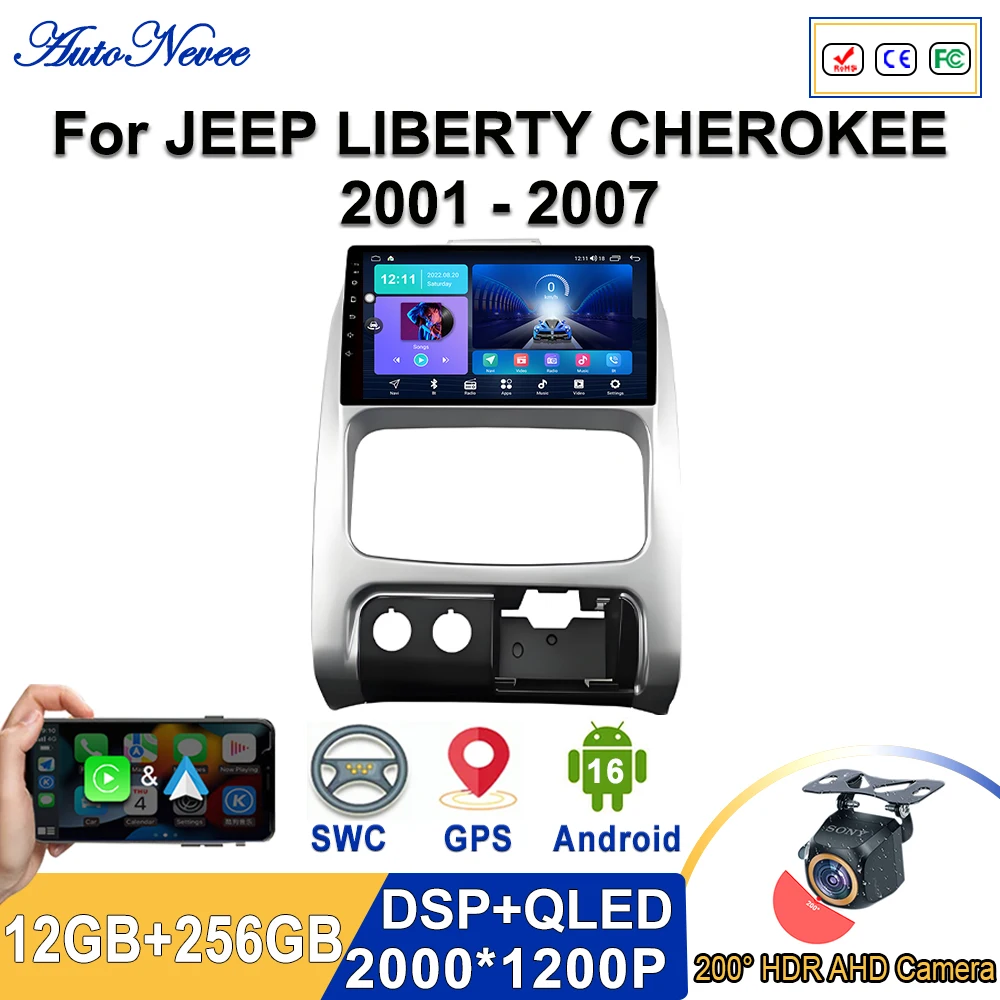 

Android 16 In-Cell Screen Stereo Head Unit For JEEP LIBERTY CHEROKEE 2001 - 2007 Plug and Play GPS Navigation HDR Dash Cam wifi