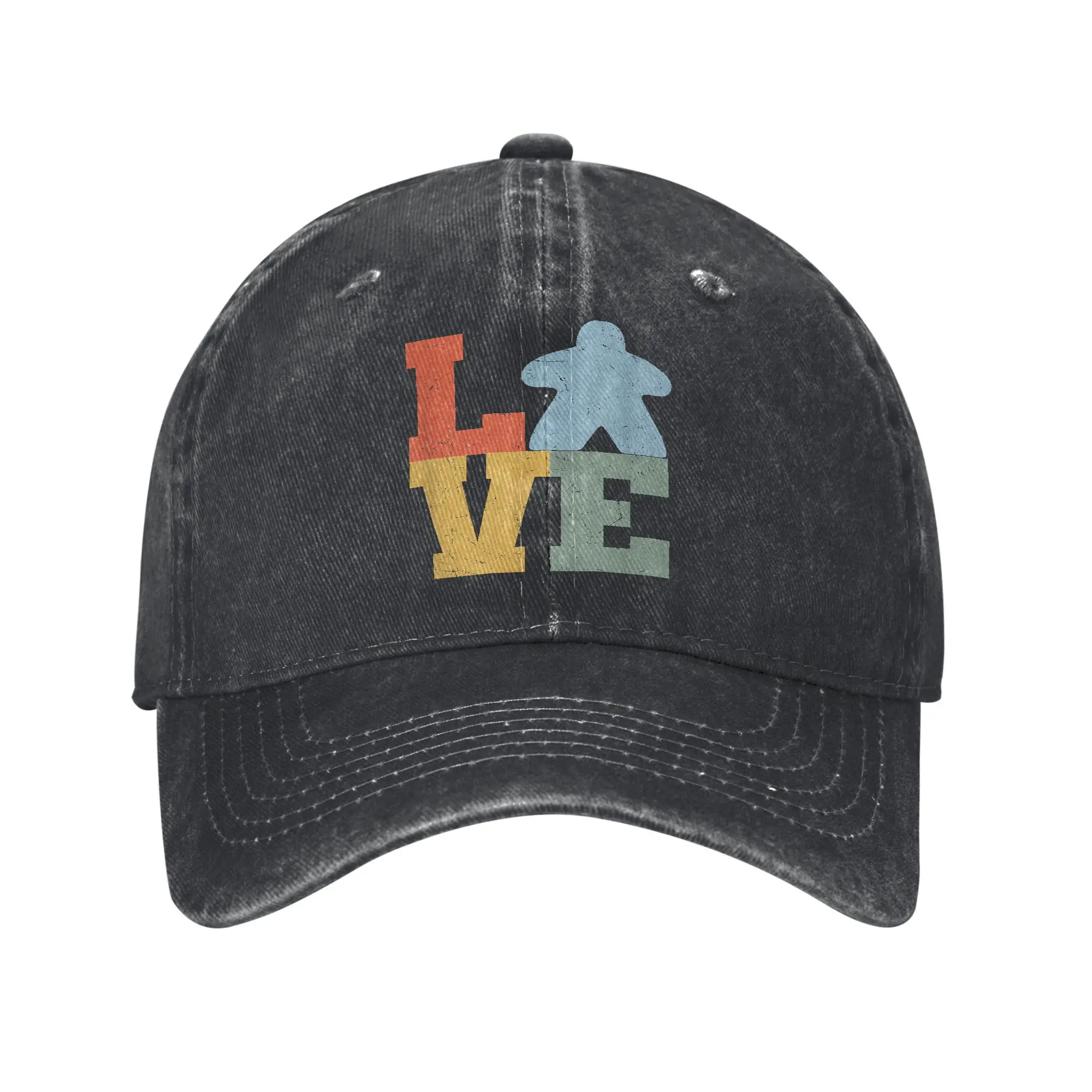 Vintage Meeples Board Game Night Baseball Cap Retro Distressed Denim Tabletop Gamers Headwear Men Women Outdoor Adjustable Hat