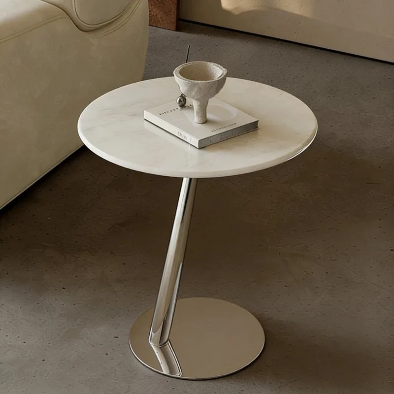 xx-Round Marble Top Side Table with Chrome Pedestal, Modern Minimalist Accent Table, Sleek End Table for Living Room Bedroom*