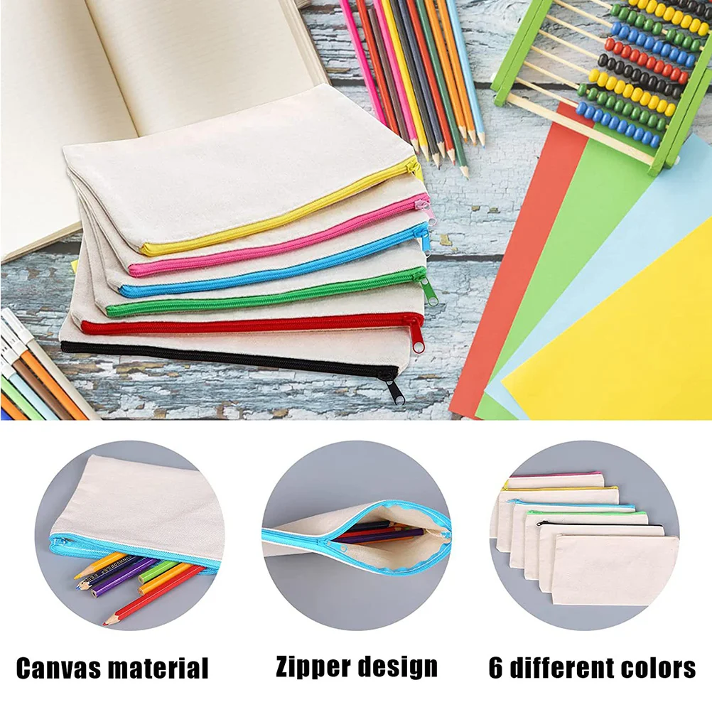 

10pcs Canvas Pencil Bag Cosmetics Pouch Bulk Travel Toiletry Zipper Cotton Pen Storage Organizer School Supplies