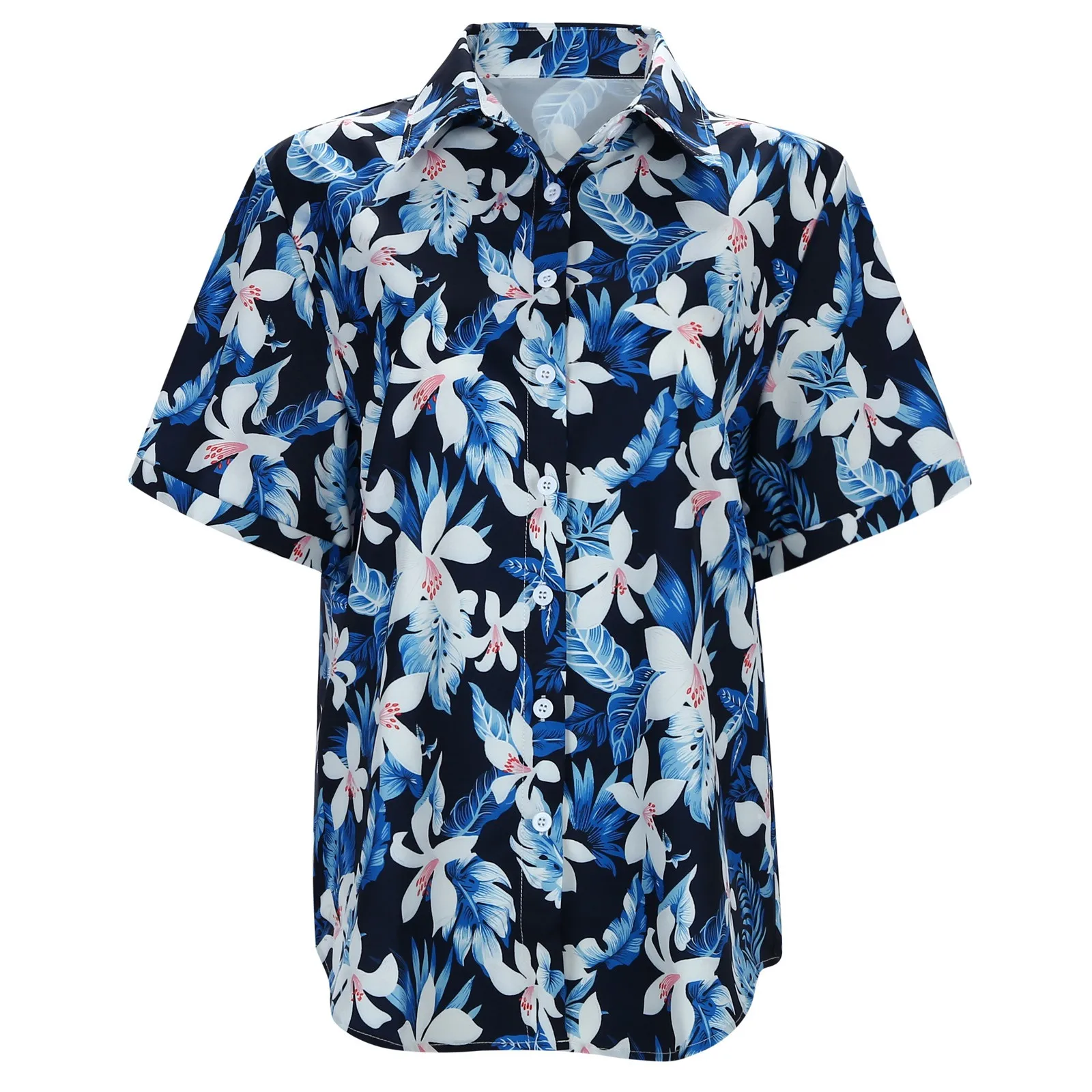 Hawaii Tropical Plants Floral Beach Shirts 3D Print Women Short Sleeve Shirt Button Tops Oversized Holiday Blouse Lady Clothing