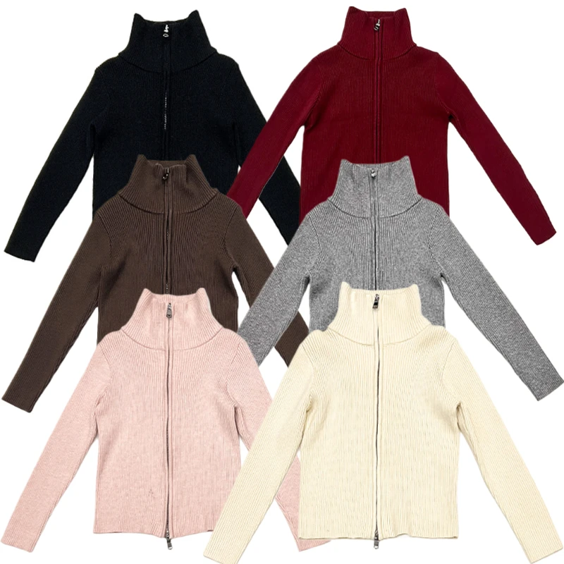 Big Kids Sweater Autumn Winter Double Zipper High-Neck Knit Cardigan Casual Boys Girls Versatile Children's Outerwear 4-12 Years