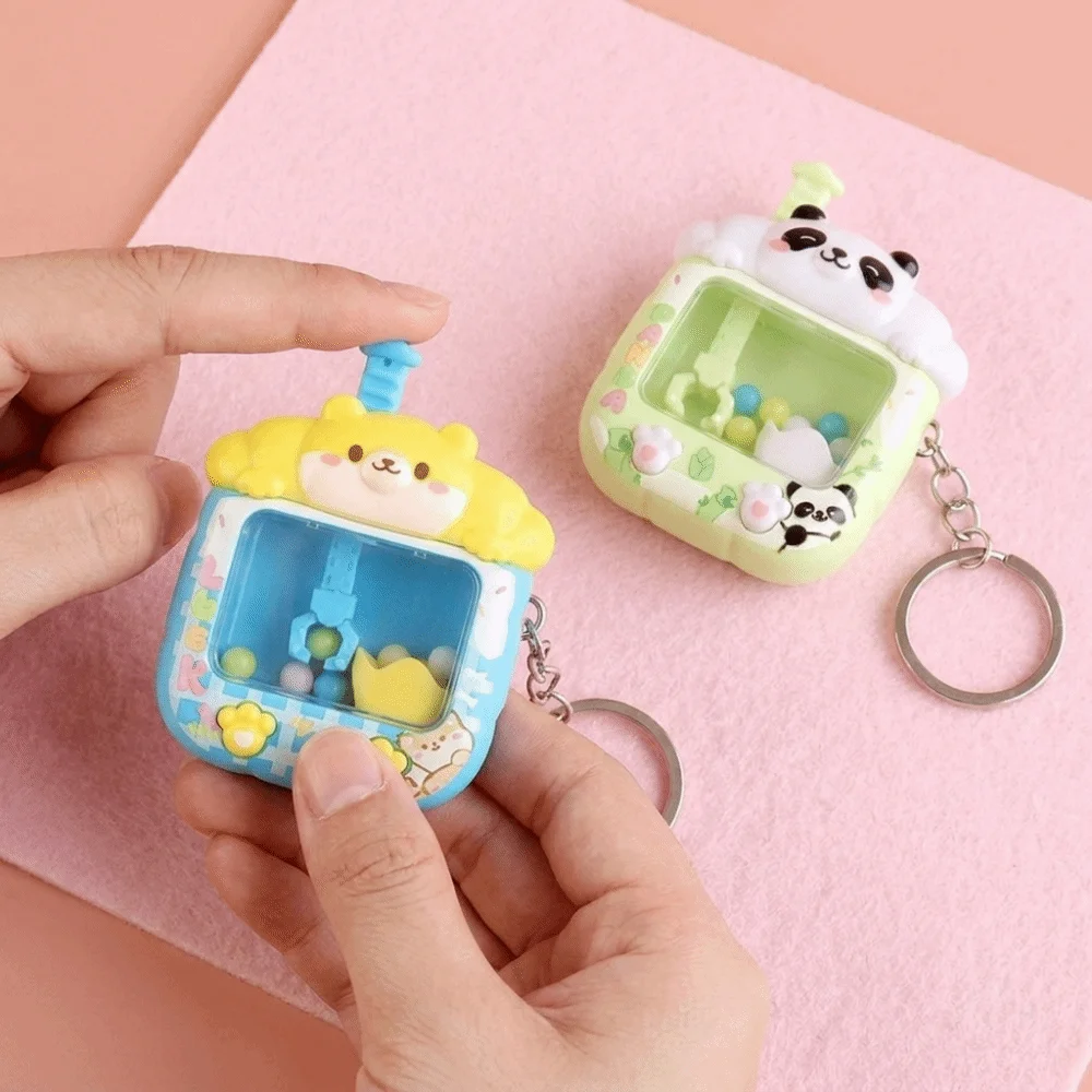 Plastic Catching Ball Machine Keychain Cartoon Little Panda Tiny Arcade Games Pendant Cute Funny Mini Claw Machine Keychain