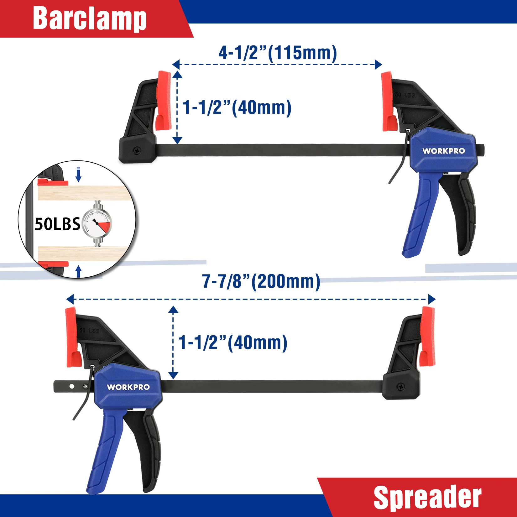 WORKPRO 8-Piece Bar Clamp Set 4 Mini Bar Clamps 4 Spring Clamps Quick-Change Spreader 50 lbs Load Limit