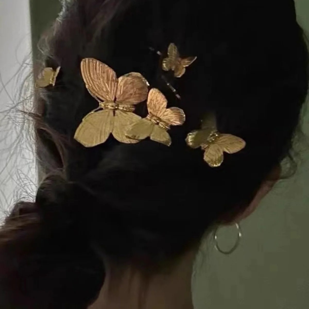 4pcs Gold Butterfly Headdress Advanced French Elegance Retro Simple Bangs Clip 3-dimensional Hair Clip Sweet Hair Accessories