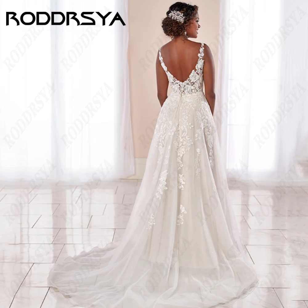 فساتين زفاف RODDRSYA-Boho بحمالات سباغيتي ، فساتين زفاف مطرزة على شكل حرف A ، مثيرة عارية الذراعين ، رداء تول بلا أكمام ، 1500