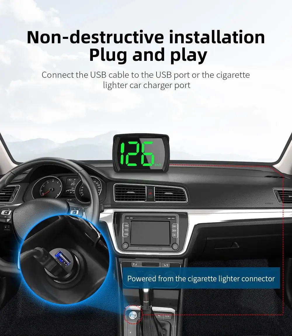 Y03 Auto-GPS-Digital-Head-Up-Display Geschwindigkeitsprojektor KMH/MPH Geschwindigkeitsmesser für alle Autos Plug-and-Play Autozubehör – Detail 11