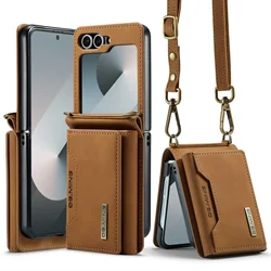Crossbody Leather Cover Wallet Phone Case For Samsung Galaxy Z Flip 7 fe 6 5 4 3 5G Flip6 Cards Slot Purse Triple Fold Bag Shell