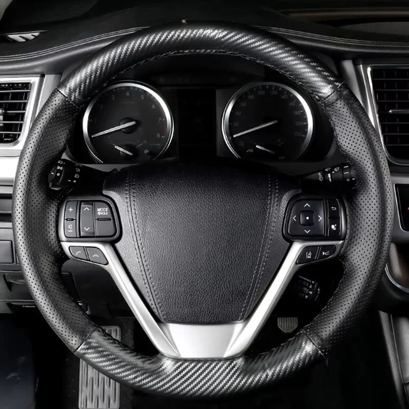 

DIY Hand-Stitched Black Carbon Fiber Car Steering Wheel Cover For Toyota Highlander 2014 - 2019 Sienna 2015-2019