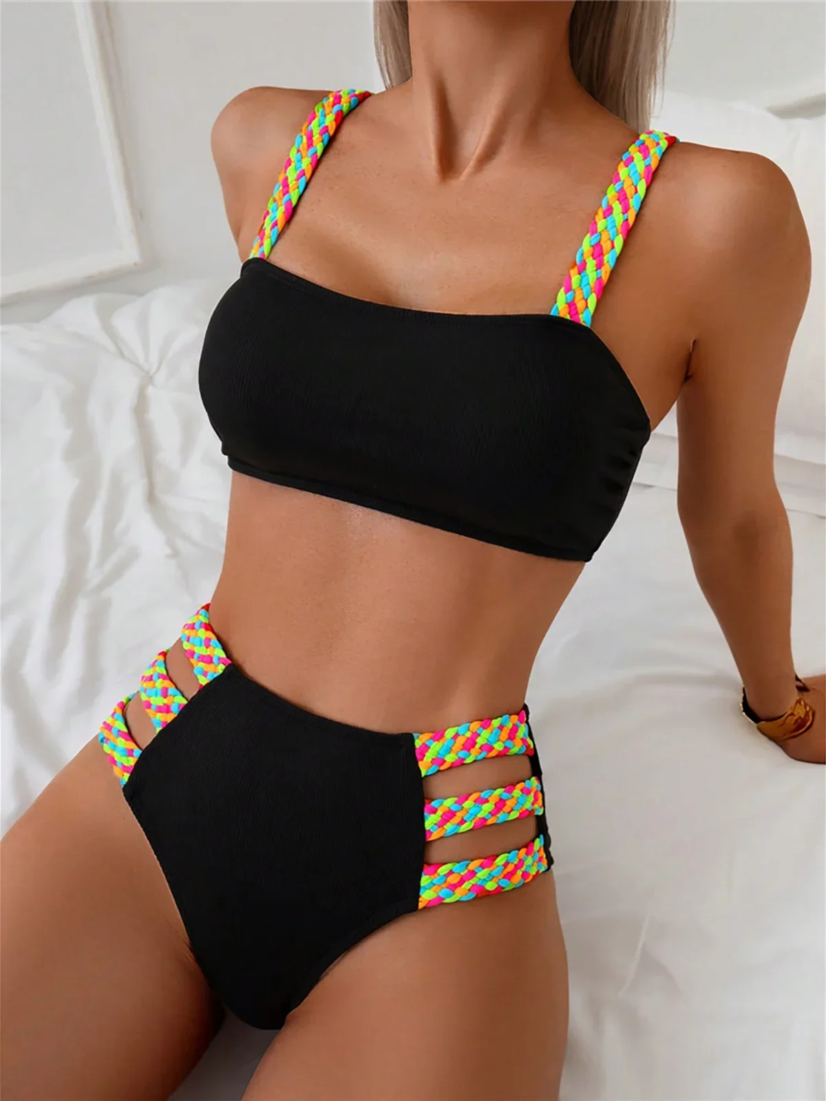 

Splicing Cut Out High Waist Bikini Female Swimsuit Women Swimwear Two-pieces Bikini set Bather Bathing Suit Swim K6897