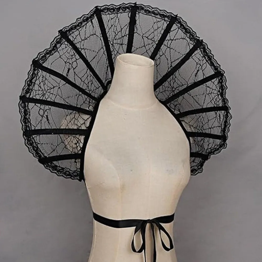 Lace Victorian Stand Up Collar Mesh Renaissance Queen Cosplay Cloak Gothic Medieval Design Halloween Costume Accessories