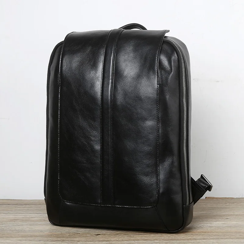 NZPJ Männer Leder Rucksack Natürliche Rindsleder Casual Computer Tasche Retro Hohe Kapazität Schule Tasche Trendy Männer Tasche Für 15,6 Zoll laptop – Detail 8