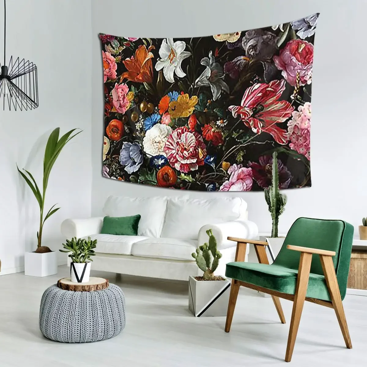 Dutch Midnight Botanical Night Garden Tapestry Art Wall Hanging Aesthetic Home Tapestries for Living Room Bedroom Dorm Room