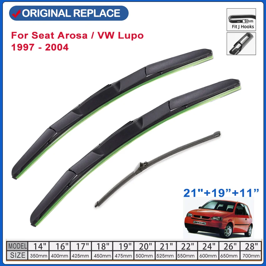 Soft Silicone Front Rear Wiper Set For Seat Arosa / VW Lupo 1997 - 2004 1998 1999 2000 2001 windshield wiper blade 21